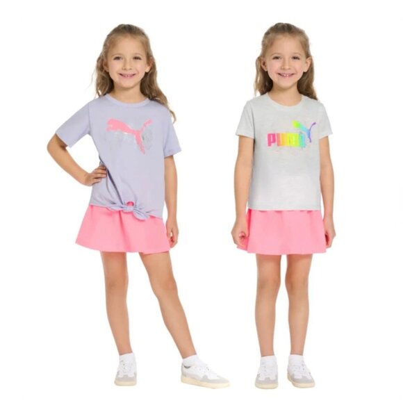 PUMA Kid Girls Size 2T 3-piece Active Set Pink Purple Sun Struck T-Shirts Skort - Picture 3 of 6